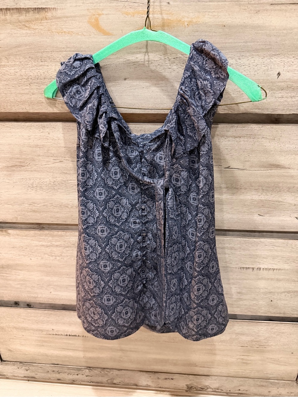 Banana Republic Navy Paisley Ruffle-Sleeve Blouse